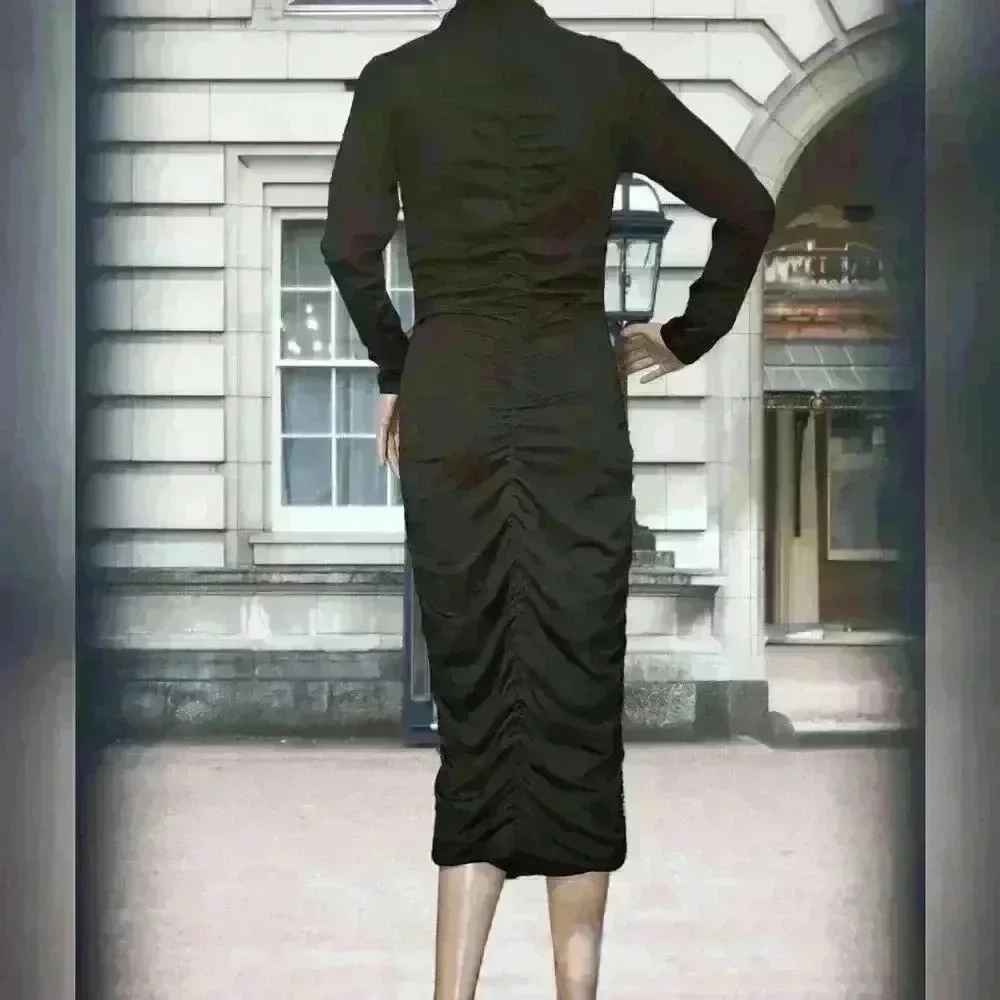 Almost Famous Black Long Sleeve Slinky Dress sz M - Picture 2 of 9